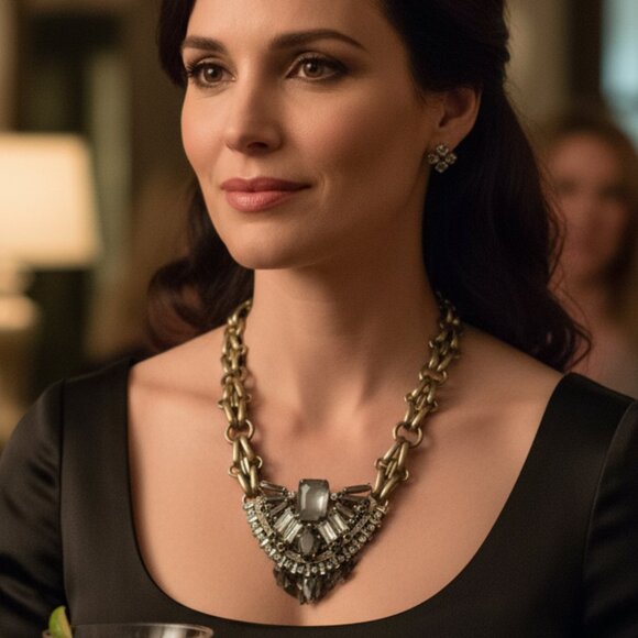 Stella And Dot Antique Gold Chunky Chain Decorative Stones Statement Necklace - Picture 2 of 7